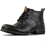 OSSTONE Moto Boots for Men Fashion lace-up Leather Chukka Boots Casual Shoes OS-6015-2-retro-brown-US-R
