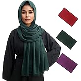 MiaoChoice 3PCS Packed Bamboo Slub Cotton Feeling Hijab With Short Fringe Trim Plain Breathable Women's Turban Scarf Shawl