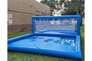 Hanaiette 33FT Inflatable Volleyball Court Blue Beach Volleyball Net with Air Pump, Volleyball Pool/Water Volleyball Field for Outdoor Sport Game