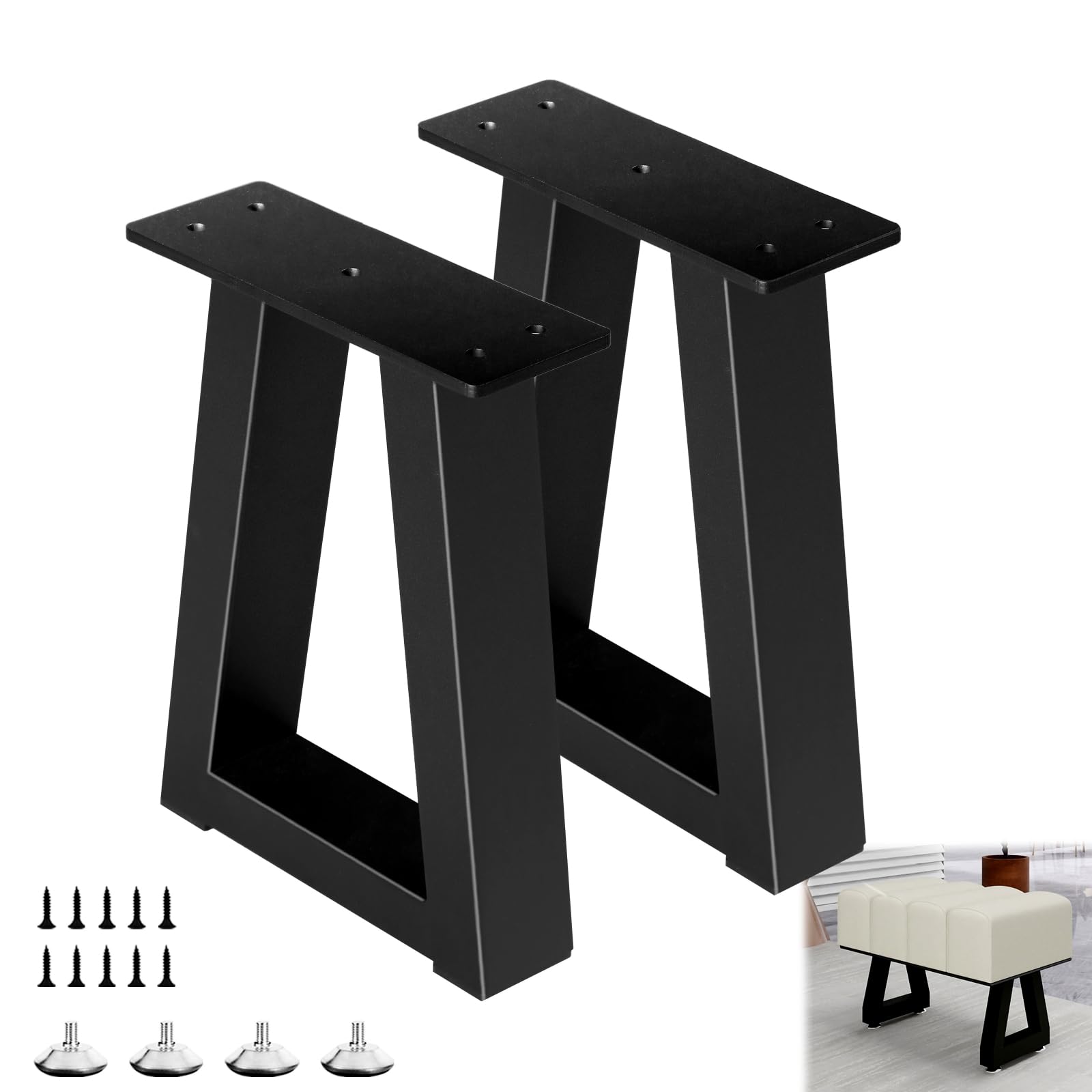 Photo 1 of Rioychan 12 Inch Trapezoid Metal Table Legs, DIY Furniture Legs for Coffee Table, Bench Stool Feets Cabinet Chairs Feet Set of 2, Including Screws and Adjustable Feet Pads, Black
