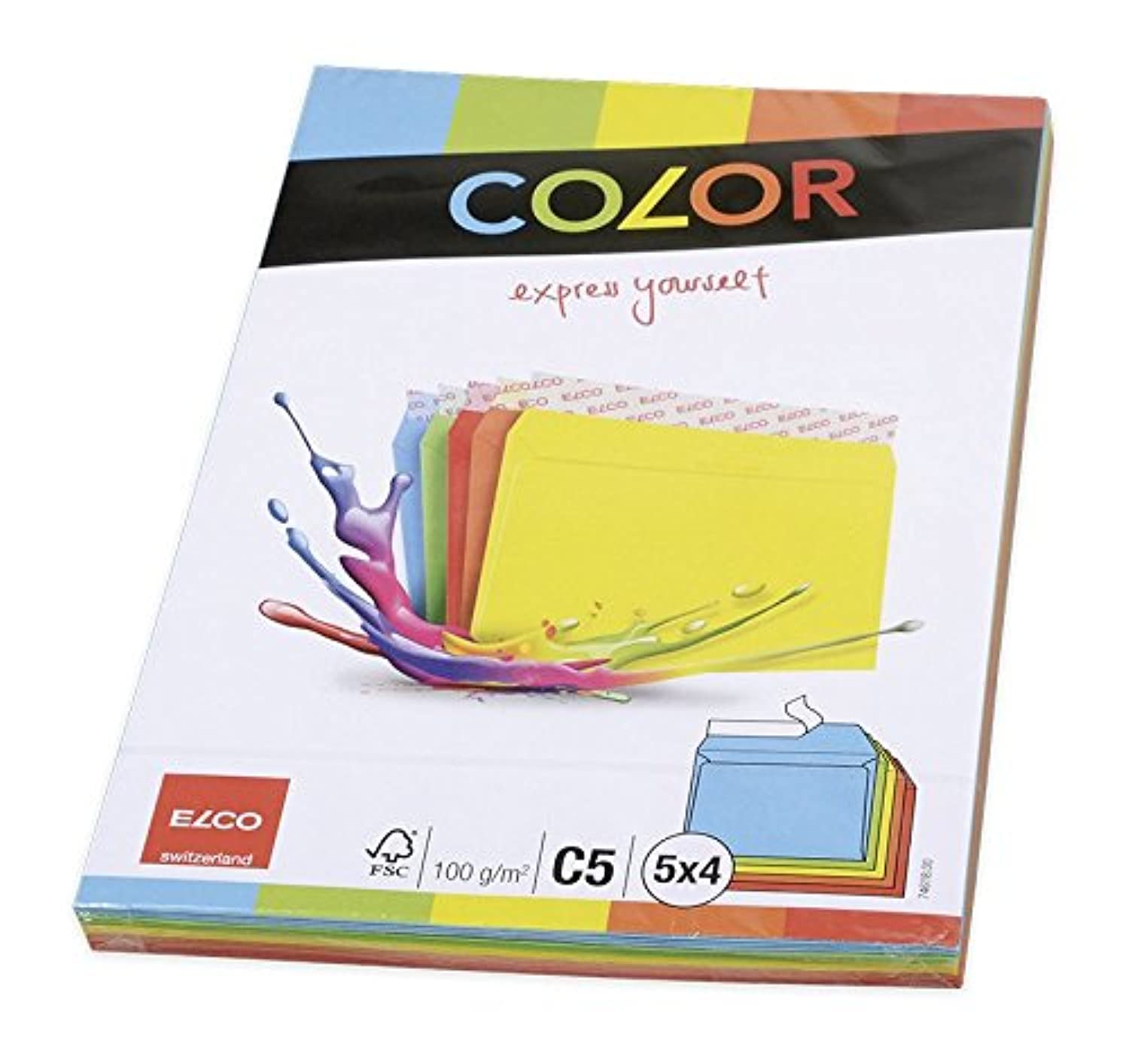 ELCO Color C5 100gsm 5 Colours Assorted x 4 Wallet Peel and Seal Envelopes Wrapped - Pack 20