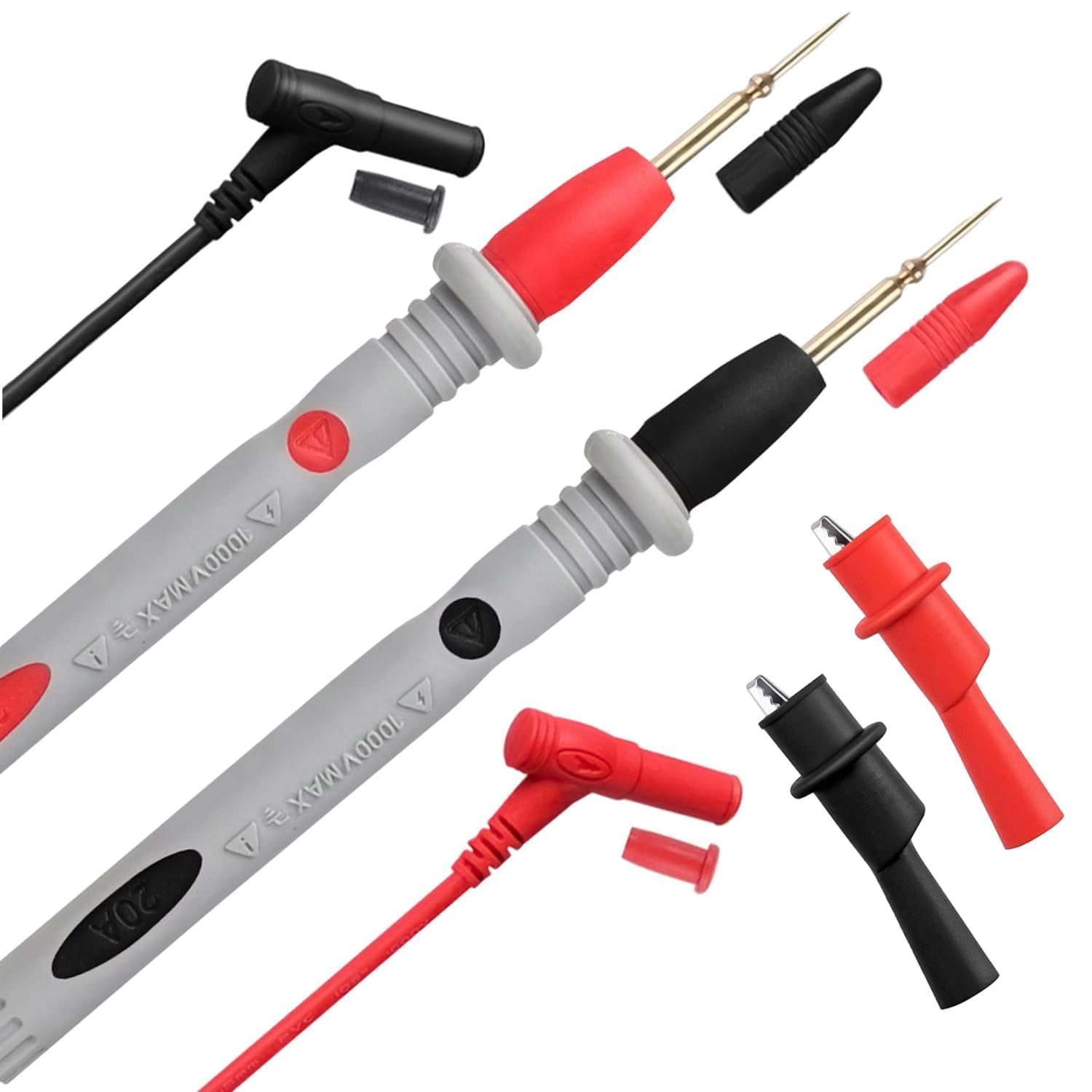 ULTRICS Multimeter Test Leads, PT1005 1000V 10A Multi-meter Test Probes Kit with 2 Crocodile Clips and Nickel-plated Tips, Universal Testing Lead Compatible with Electric Tester/Digital Multimeters