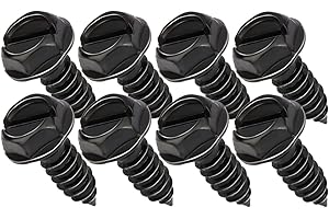 Aujen License Plate Screws, Rustproof Stainless Steel License Plate Screw Kit, Suitable for Screw Holes Size of 3/4" x 1/4" License Plate Bolts, Black License Plate Screws for Most Vehicles (8 Pcs)