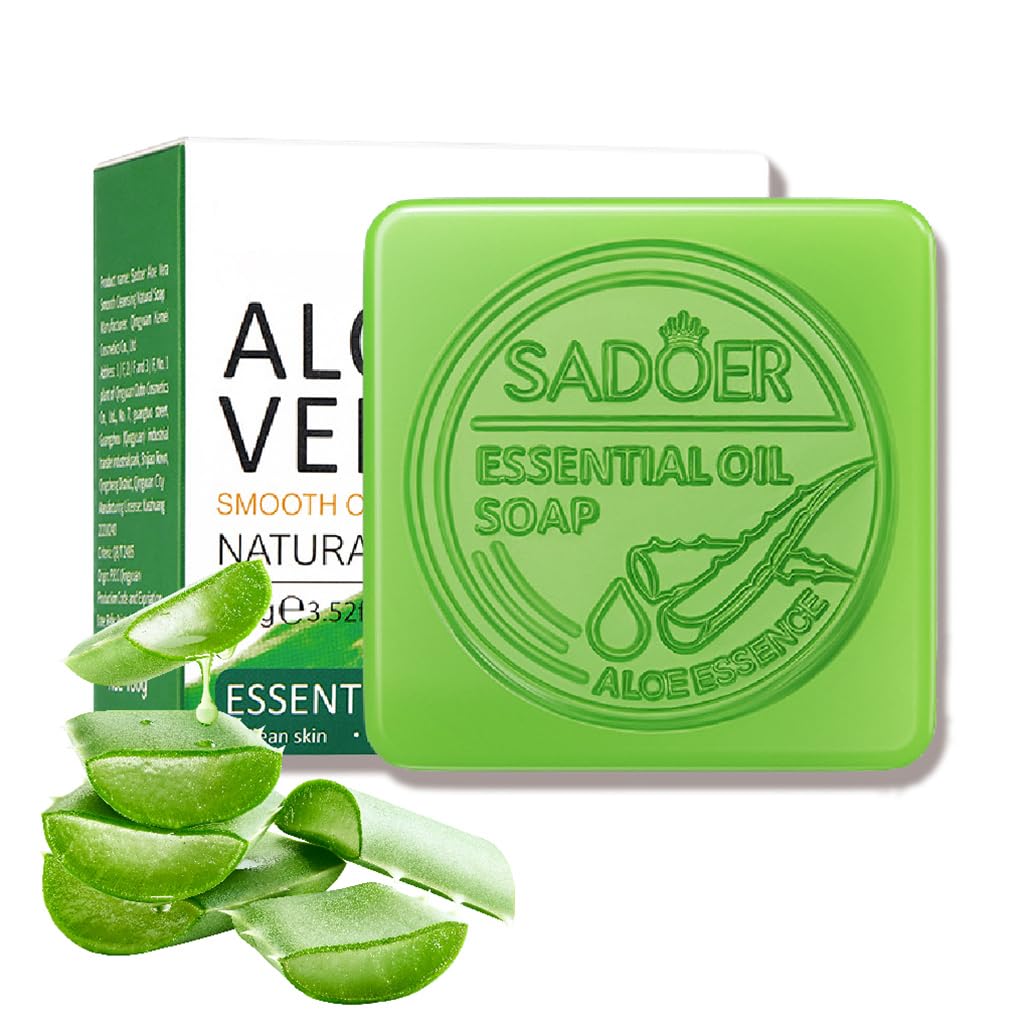 Aloe Vera Soap Bar- Gentle Cleansing 98% Aloe Vera Extract Soap for Face & Body, Organic, Gentle, Moisturising, Skin Hydration & Oil Balance, Antioxidant, Suitable for Men & Women (1PCS)