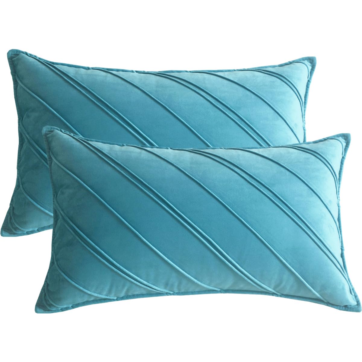Lutanky Peacock Blue Velvet Cushion Covers 12x20 Inch Rectangle Throw Pillow Covers Striped Soft Oblong Pillowcases ( Pack of 2 )for Sofa Bedroom Home Decor Accessories 30 x 50 cm