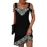 SAUKOLE Womens Sexy Cold Shoulder Dresses Summer Casual Dress Loose Fit Knee Length Dress