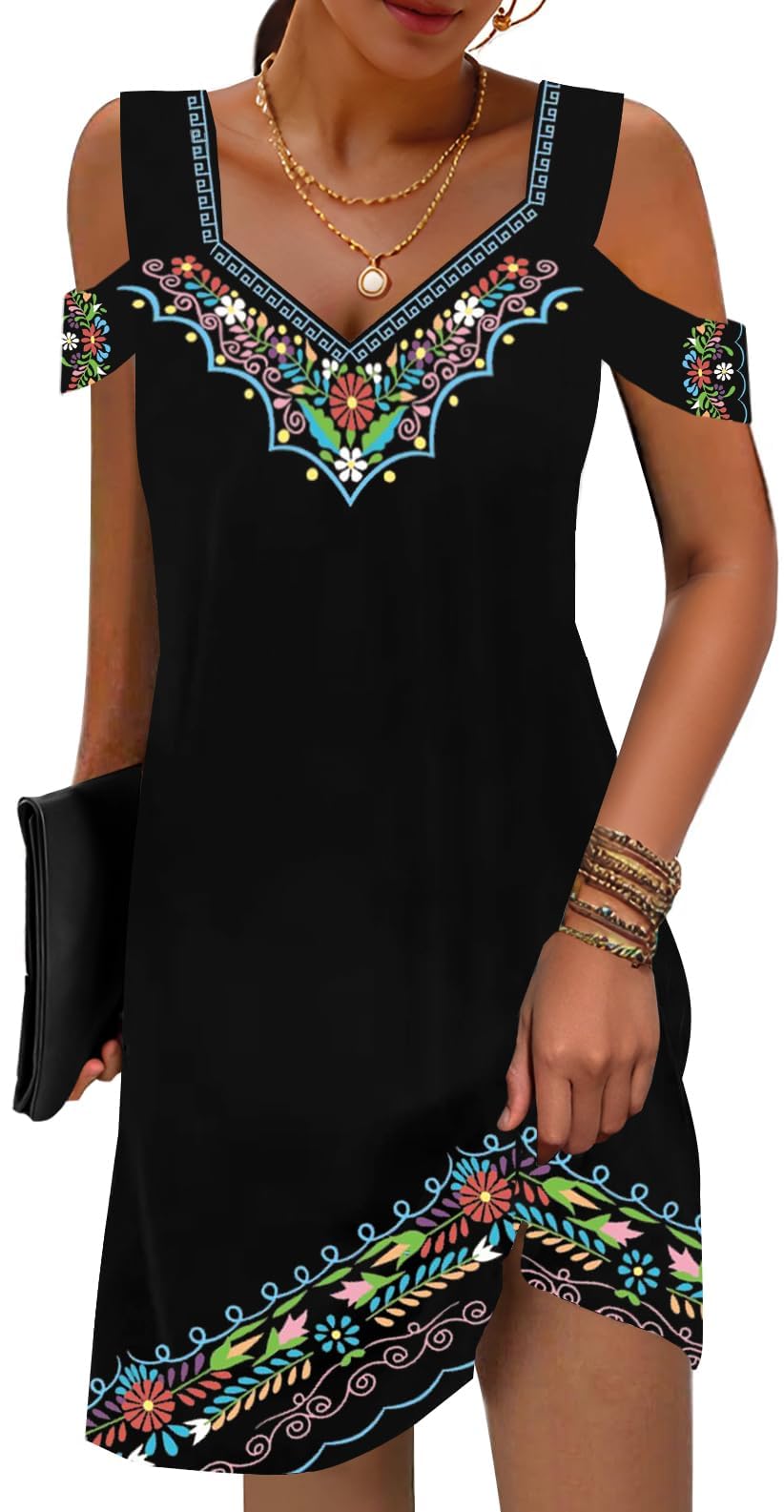 Photo 1 of Beach Dresses for Women Summer Vacation Cold Shoulder V Neck Dress Casual Cover Ups Dress