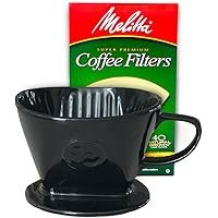 Coffee Pour Over Single Cup Ceramic Brewer Coffee Maker by Simply Charmed (Black)