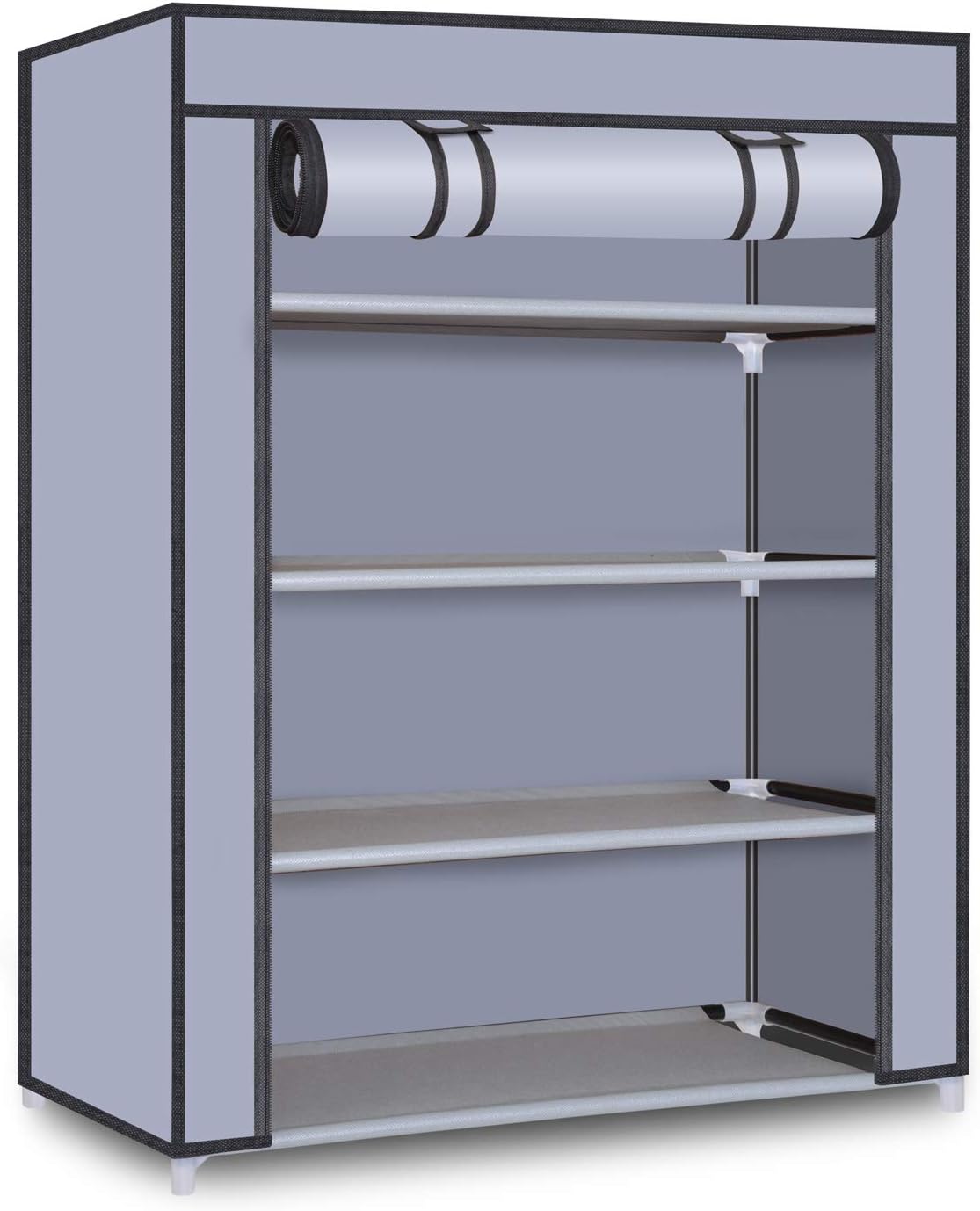 Smart Homez 4 Level Collapsible Shoe Rack/Cabinet - Grey | Snap-Connect Steel Frame with Duralight Fabric Cover