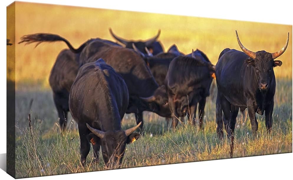 KLVOS Large Animal Wall Art Painting A Herd of Cows Eat Grass on a Farm Pictures Giclee Prints on Canvas Modern Home Artwork Stretched and Framed for Living Room Ready to Hang 24inch x48inch