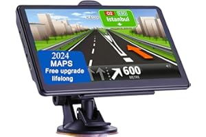 YHRBTPO GPS Navigator for Car, Latest 2024 Map, Truck GPS 7 inch Touch Screen, Real Voice Spoken Turn-by-Turn Direction Reminding, Speed and Red Light Warning, Vehicle GPS Satellite Navigation System (Black)