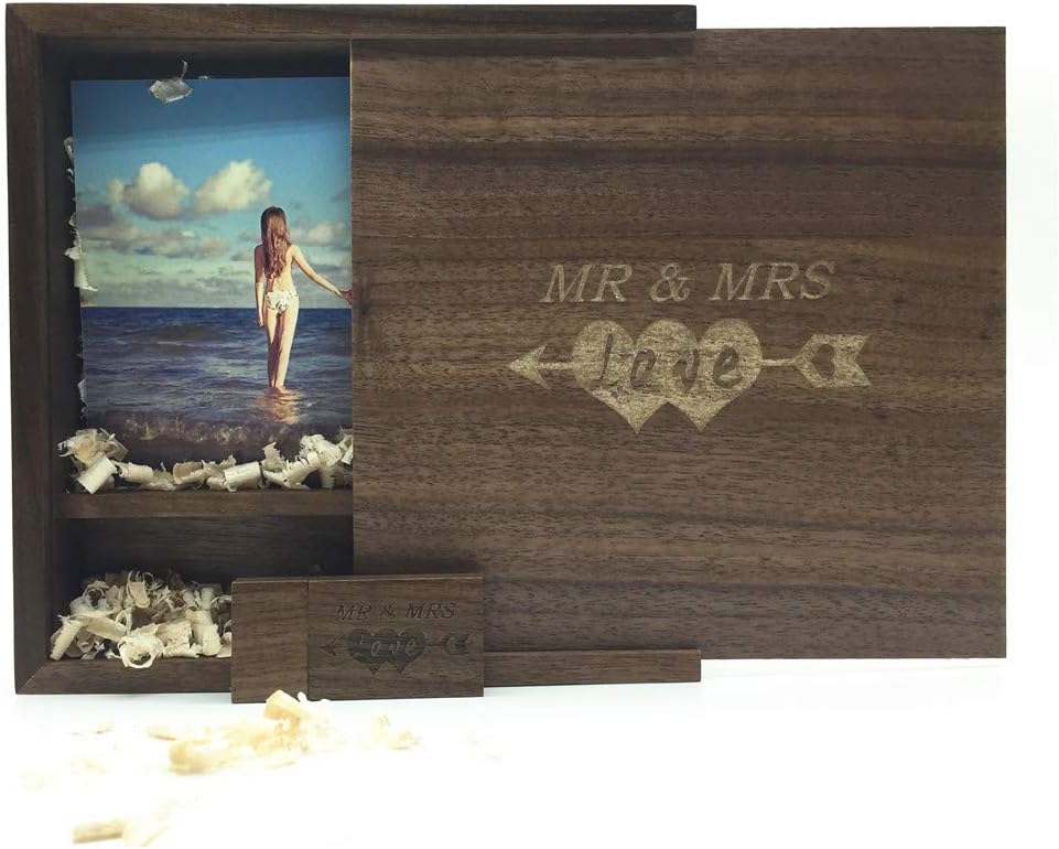 LXSINO 32GB USB 3.0 Flash Drive Engraved 'MR & MRS' and 'LOVE', Wood USB Stick with Box (170x170x35mm) for Wedding Couple - Image 5