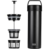 ESPRO Go P0 Insulated French Press Coffee Maker for Travel, 16oz, Black | To Go Coffee Tumbler with Dual Micro-Filters, Easy-to-use Tea and Coffee Gift, Ideal for Camping, Hiking and Office