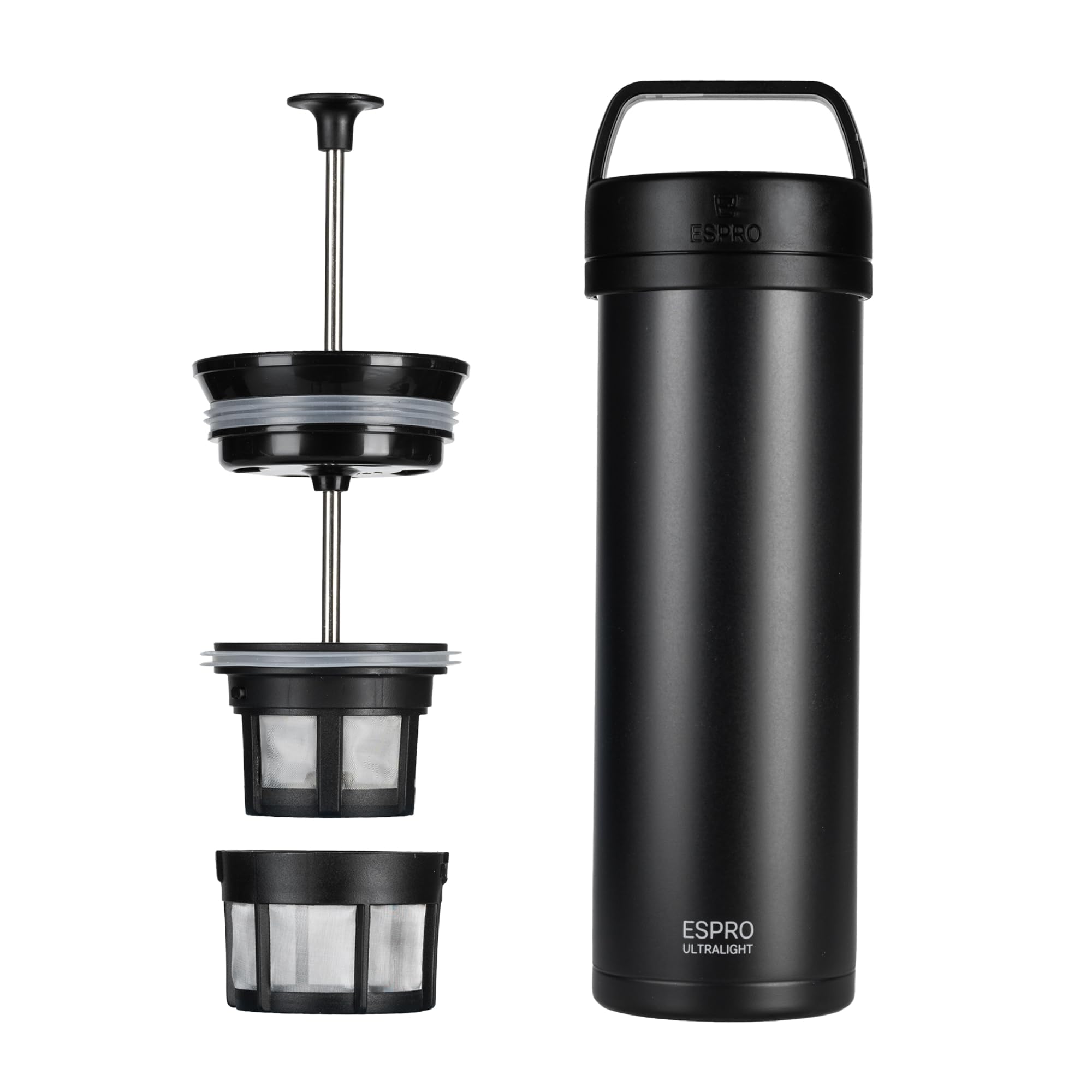 ESPRO P0 Ultralight French Press Coffee Maker for Travel, Vacuum Insulated Stainless Steel Dishwasher Safe, 16 Ounces, Matte Meteorite Black