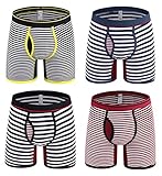 Dardugo Mens Underwear Stripe Cotton Boxer Briefs with Open Fly,4-Pack,US Medium