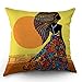 Moslion African Pillow Cover African Woman in a Bohemian Dress Ethnic Throw Pillow Case 18x18 inch Cotton Linen Square Cushion Decorative Cover Sofa Bed Yellow Black
