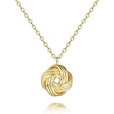 KOOLFIN Gold Pendant Necklace 14K Gold Necklaces for Women Love Knot Necklace Artistic Knot Design with Stamped Textures Interlocking Circle Pendant Necklaces for Women Trendy