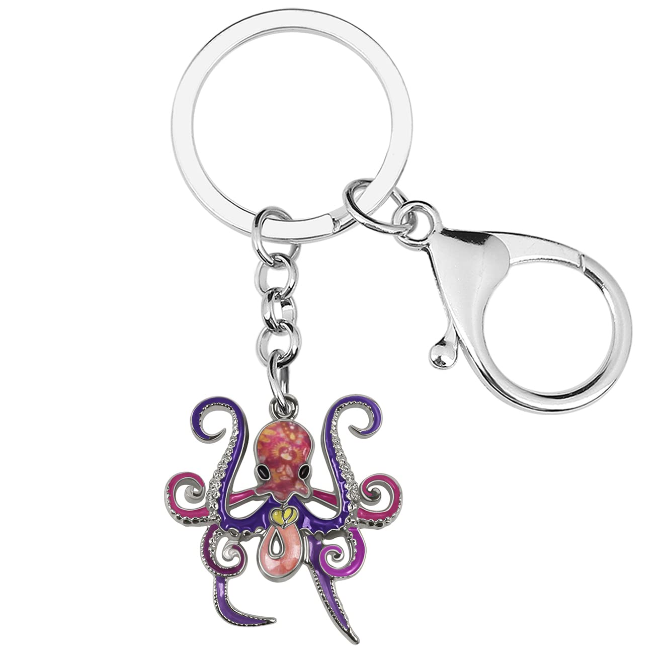 Enamel Alloy Cute Octopus Keychain Ocean Keyrings For Women Girls Bag Wallet Charms Gifts (Purple)