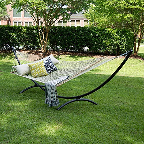 Elegant Homes Large DuraCord Rope Hammock, Quick Dry Rope Hammock with Double Size Solid Wood Spreader Bar Outdoor Patio Yard Poolside Hammock with Chains, 2 Person 450 Pound Capacity