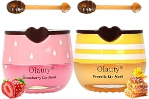 MINILING 2PCS Bee Lip Balm Honey Pot & Strawberry Vitamin E Lip Sleep Masks Hydrating Prevention Dry and Cracked Lip Scrubs Exfoliator, Reduces Lip Lines，Lip Exfoliating Balm Sleeping Lip Mask
