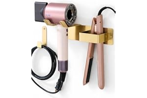 BANJEKT Hair Dryer and Straightener Holder, Stainless Steel Hair Dryer Stand for Bathroom, Hair Dryer Holder Wall Mounted Adh
