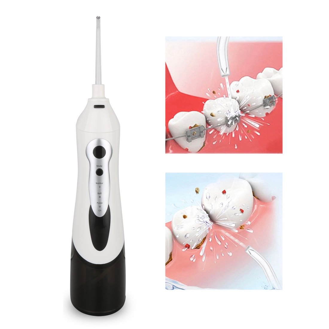 Portable Water Flosser Power Floss Water Jet Oral Irrigator Cordless Dental Irrigator Gum Disease Removing Flosser IPX7 Waterproof Rechargeable Dental Flosser