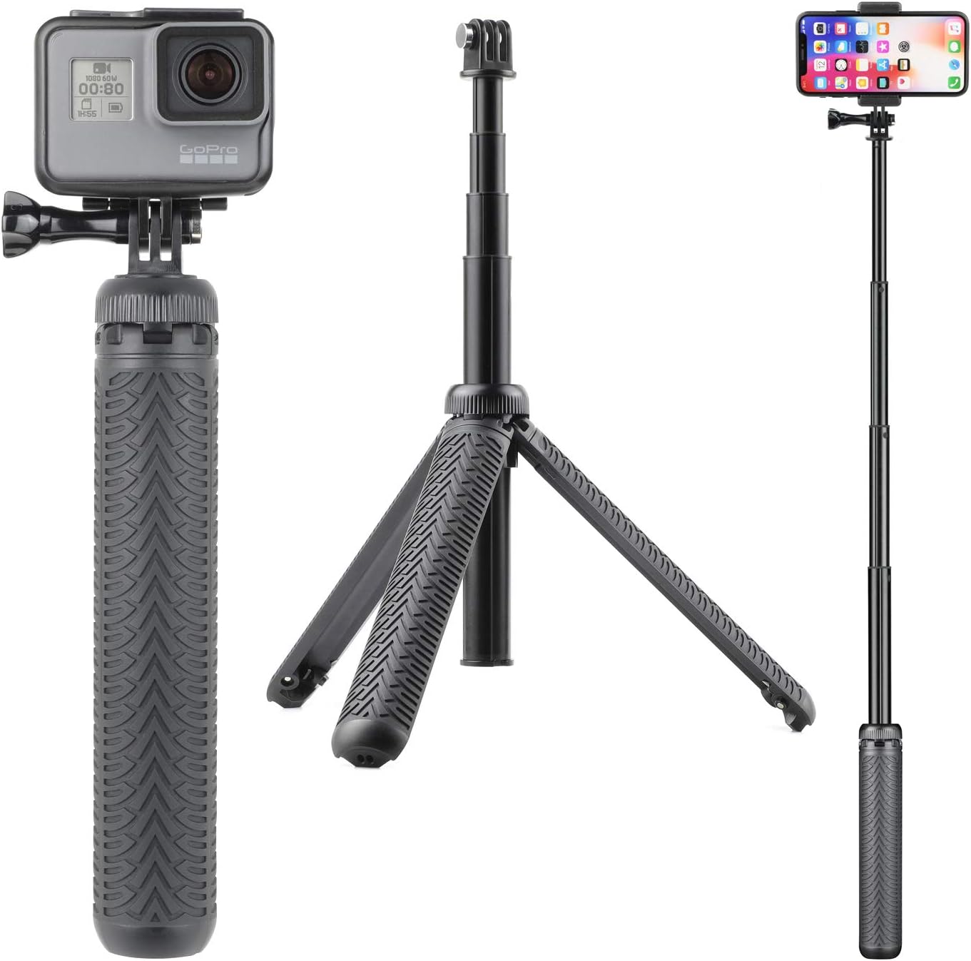 SOONSUN 3in1 Aluminum Waterproof Selfie Stick for GoPro Hero 13 12 11 10 9 8 7 6 5 4, Fusion, Max, Session, Insta360, AKASO