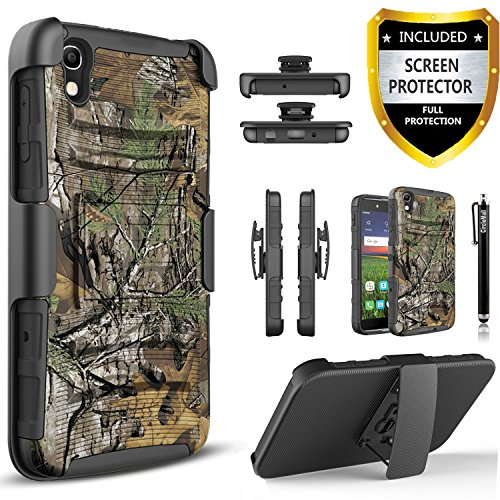 Alcatel IDOL 3 Case, IDOL 3 Case, Alcatel IDOL 3 (5.5") Combo Rugged Shell Cover Holster with Built-in Kickstand and Holster Locking Belt Clip + Circle(TM) Stylus Touch Screen Pen (Camo)