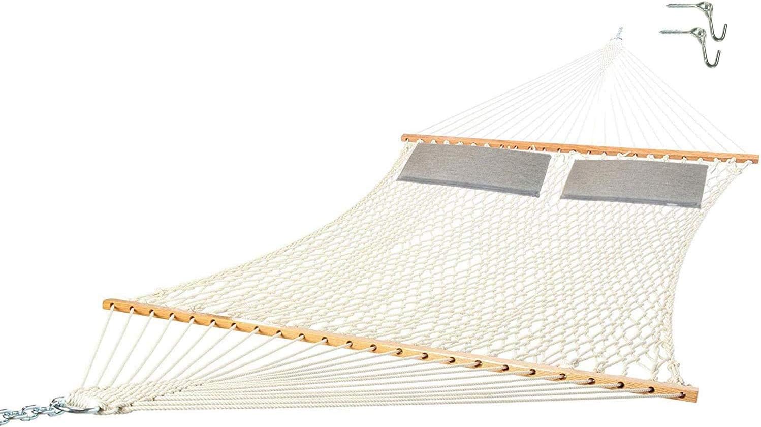 Castaway Hammocks 14 ft. Texas Size Extra Long Cotton Rope Hammock and 2 Pillows Combo