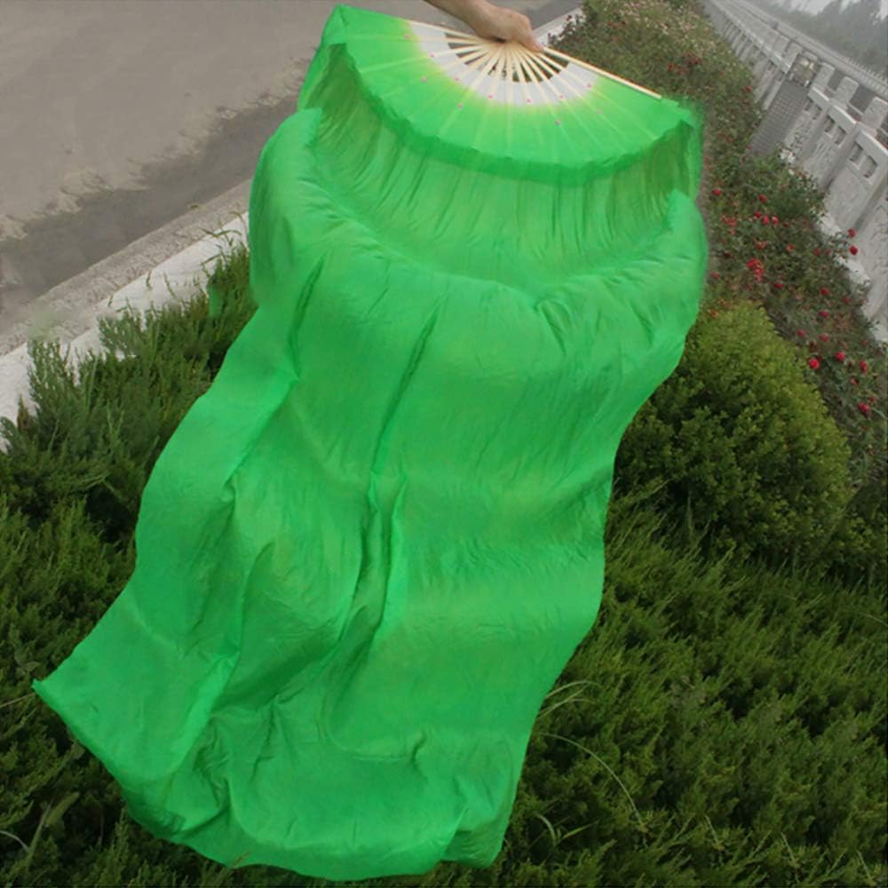 WEISIPU 1.8m Artificial Silk Belly Dance Handmade Bamboo Fans Veils Right Hand (Green) : Sports & Outdoors