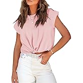 PHUMEEX Womens Tie Knot Front Cropped T-Shirt Summer Casual Crew Neck Rolled Short Sleeve Crop Tops Tees