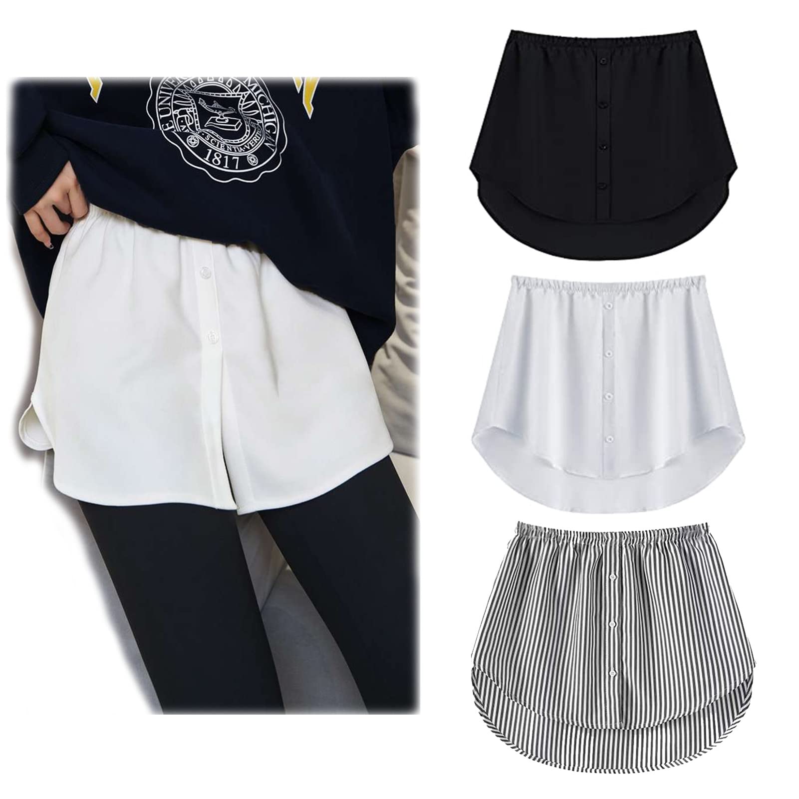 Photo 1 of 1 Pieces Shirt Extender for Women Adjustable Layering Fake Top Lower Sweep Shirt Half Length Skirt, Security of under skirts (A SET,M)