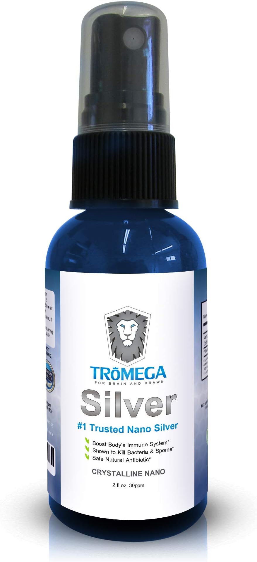 TROMEGA Colloidal Silver- Mineral Liquid Supplement - Daily Immune System Boost - Colloidal Nano Silver 30 PPM (2 Oz. Spray)