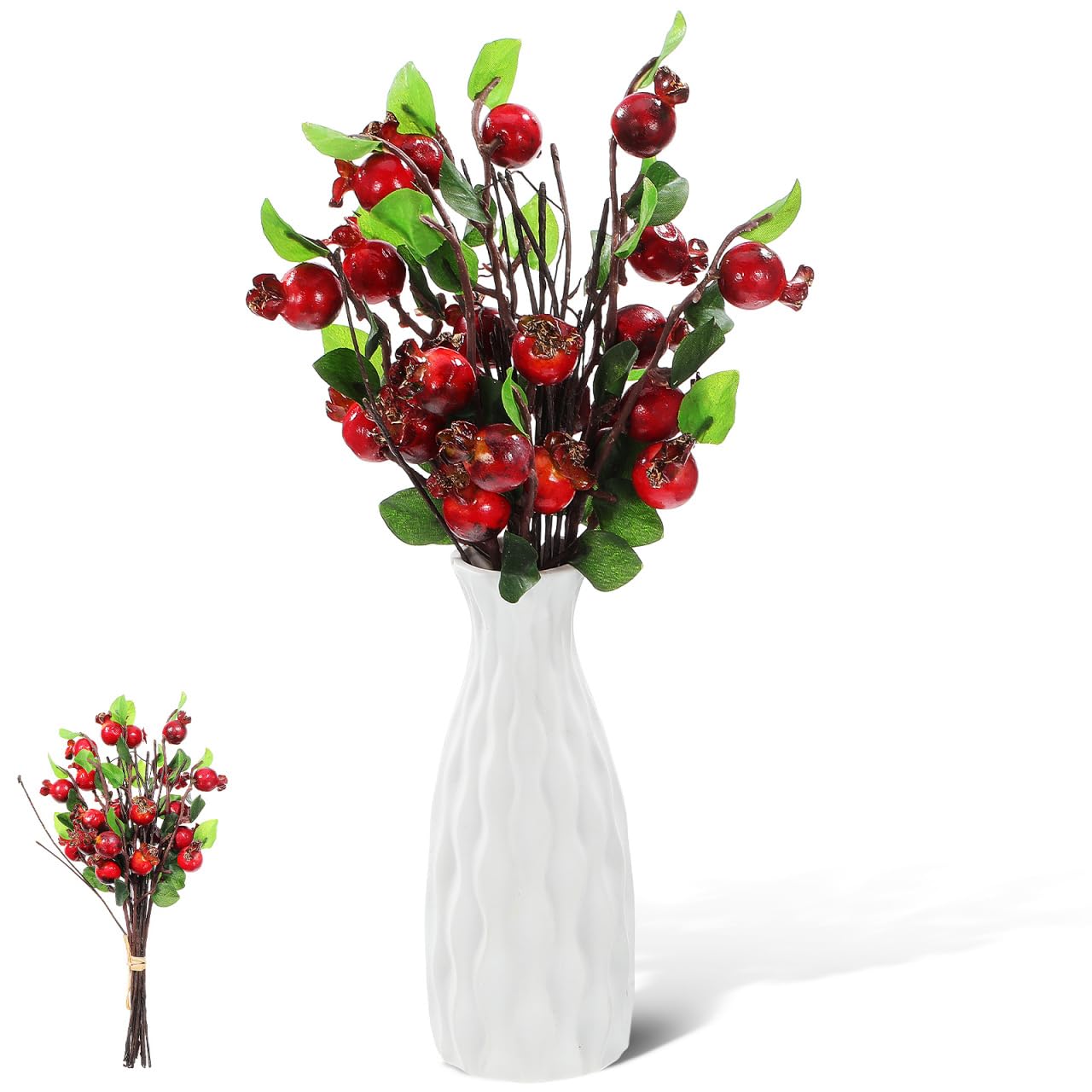 COHEALI Artificial Rosehip Berries and Simulated Pomegranate Fruit Floral Accessories Set 3 Inch for Home Wedding Party Table Decoration Diy Arrangements