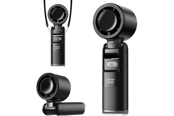 Lerat Portable Handheld Turbo Fan, 3 IN 1 Mini Fan Up to 12H Runtime, Personal Small Fan with LED Display & Flashlight, 5 Hig