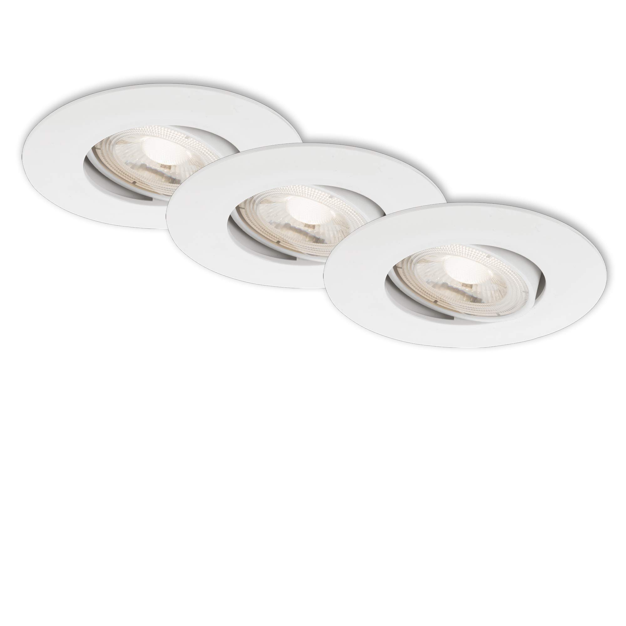 BRILONER Leuchten 7146-036 Recessed LED Ceiling Lights Set of 3 Swivelling LED Module 5 Watt Each 460 Lumen 3,000 Kelvin IP23 White 90 x 24 mm (D x H)