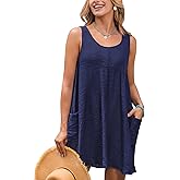 CUPSHE Women Swimsuit Cover Up Sleeveless Flowy Mini Beach Coverup Dress with Two Side Pockets