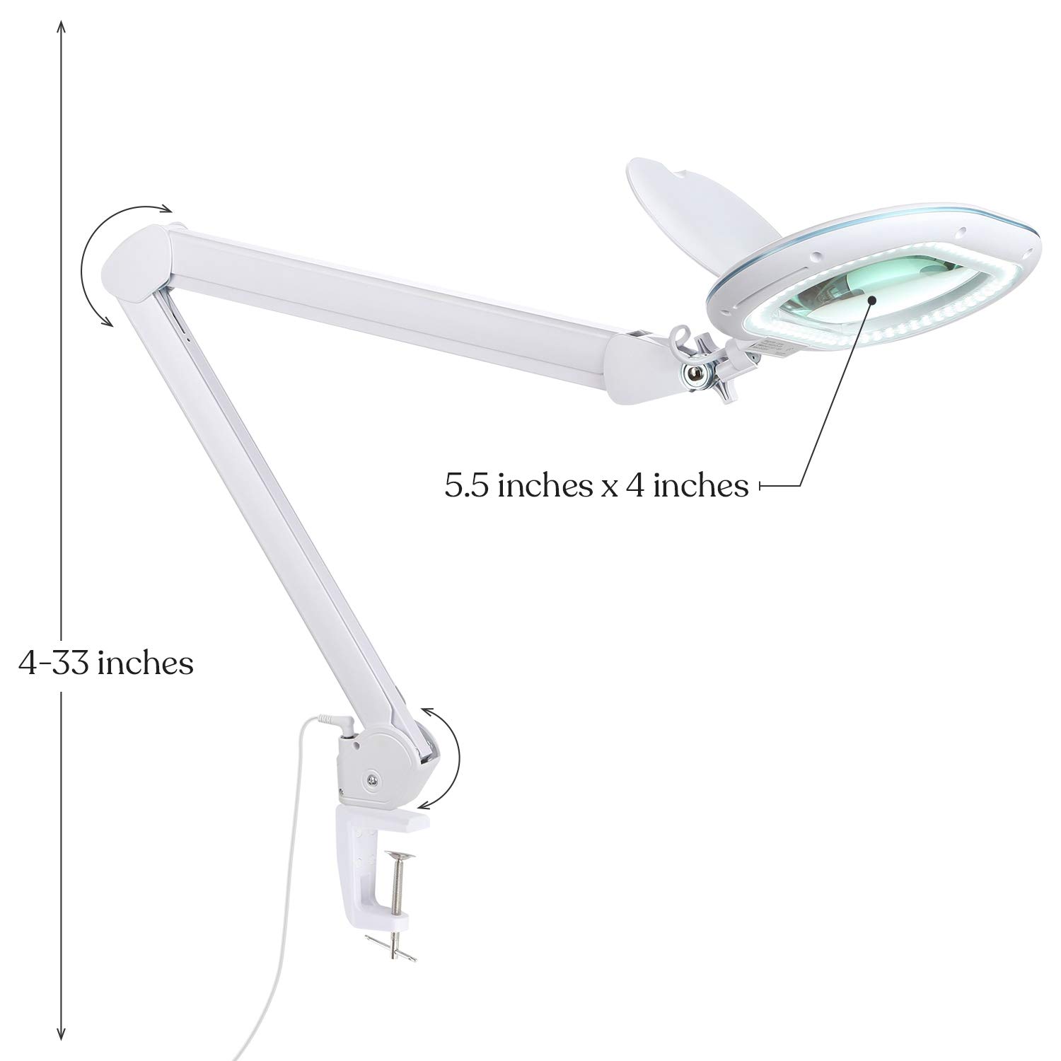 Brightech LightView Pro XL Magnifying Desk Lamp with Clamp, Adjustable Magnifying Glass with LED Light for Crafts, Reading, Close Work, Dimmable Light Magnifier with Wide Glass Lens