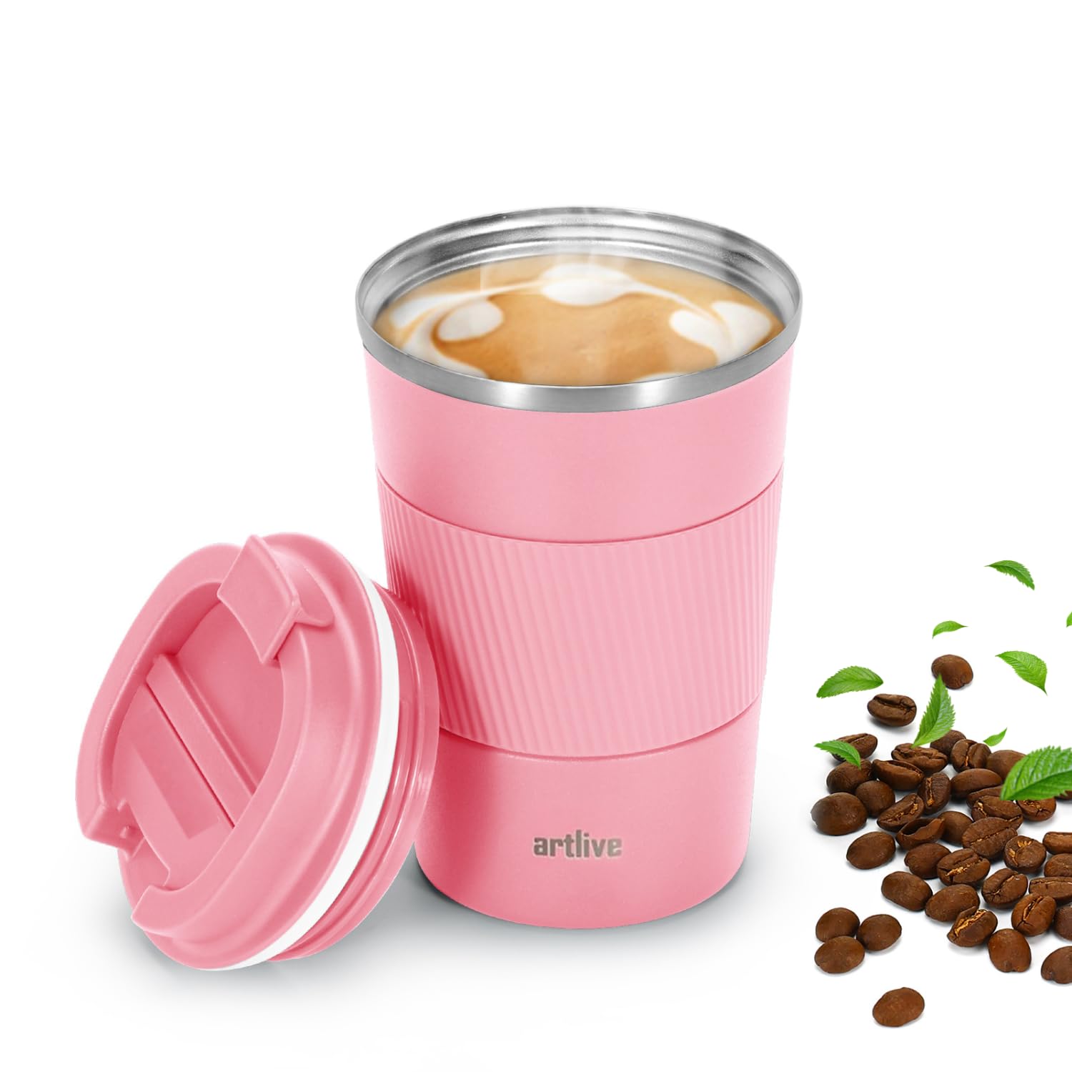 Artlive Coffee Cup, Reusable, Insulated & Double Wall Travel Mug - Travel Cup Thermal Stainless Steel Eco-Friendly with Lid - Hot & Cold Coffee Mug (PinkGrip, 510 ml) — image 1