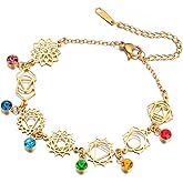 LIKGREAT 7 Chakra Adjustable Bracelet for Women Stainless Steel Spiritual Healing Symbol Bracelet Inspirational Yoga Jewellery for Meditation