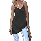 Women Satin Long Lace Trim Patchwork Cami Tops Y2k Spaghetti Strap Silk Tank Top Flowy Layering Lace Slip Camisole Tops