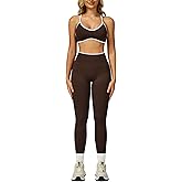 ABOCIW Womens 2 Piece Workout Sets Seamless Color Block Sports Bra Scrunch Butt Lifting High Waist Leggings Gym Set