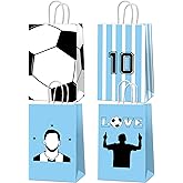 12Pcs Soccer Paper Treat Bags Blue and White Soccer Star Goodie Bags Football Party Favors Snack Gift Bag with Handles for Sports Party Birthday Favors Decorations Game Celebration Supplies