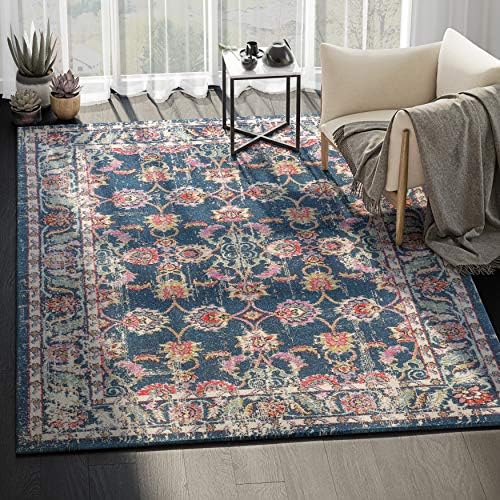 ABANI Floral Pattern Traditional Design Area Rug - 4x6, 100% Polypropylene, Turkish, Machine Made, Ivory, Blue, Purple, Red & Black, Lennox Collection (LNX120B-4)