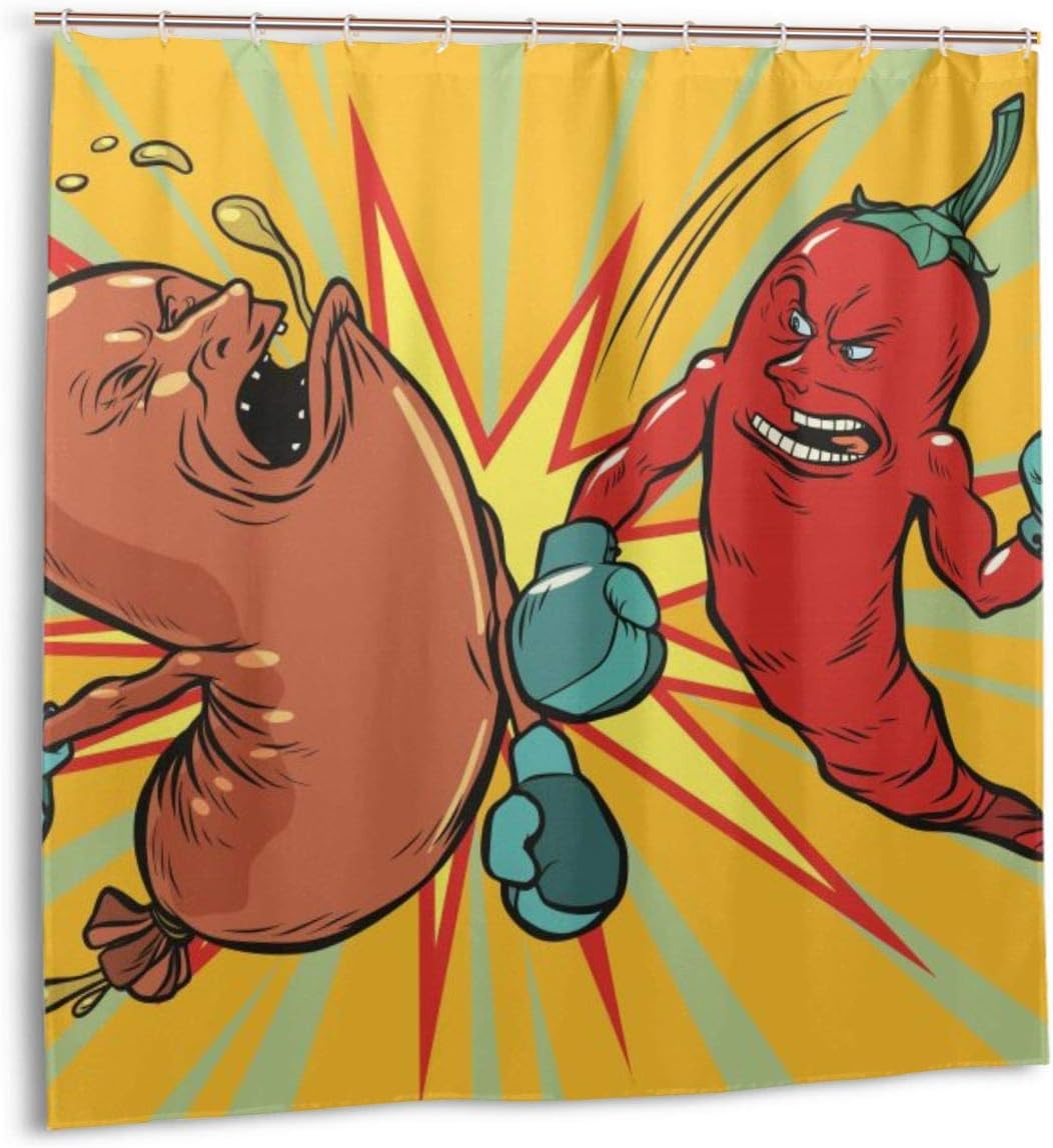 Jhonangel Shower Curtain,Boxing Chili Hot Dog Bath Curtain Set with Hooks