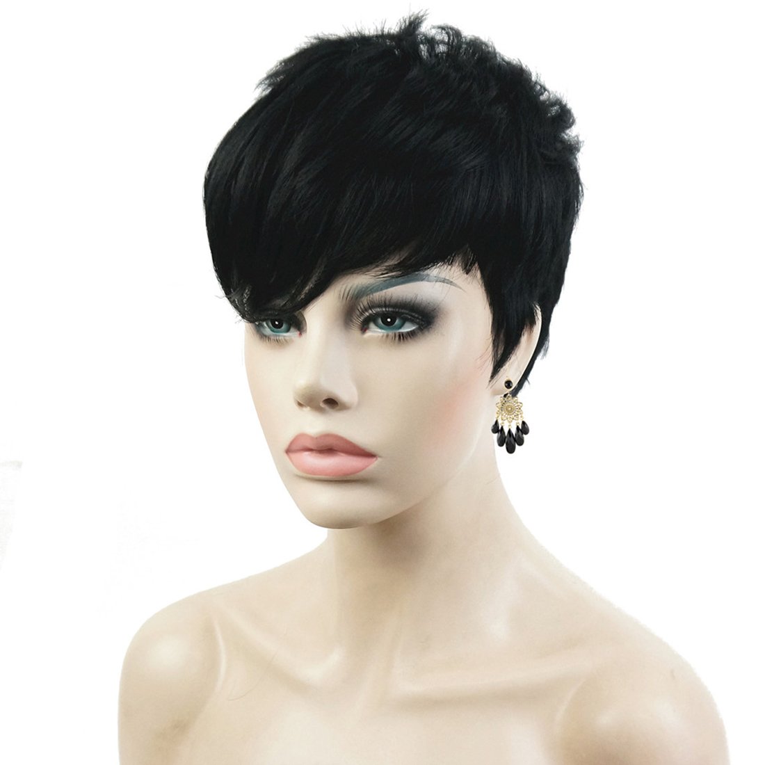 Lydell Short Asymmetry Side Bang Straight Wig Full Synthetic Wigs (Darkest Brown)