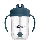 Dr. Brown's Milestones Baby's First Straw Cup, Blue, 1-Pack | 9 oz/270 mL Toddler Training Cup with Weighted Straw, BPA-Free, 6m+