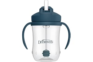 Dr. Brown's Milestones Baby's First Straw Cup, Training Cup with Weighted Straw, 9oz/270mL, Dark Blue, BPA Free, 6m+