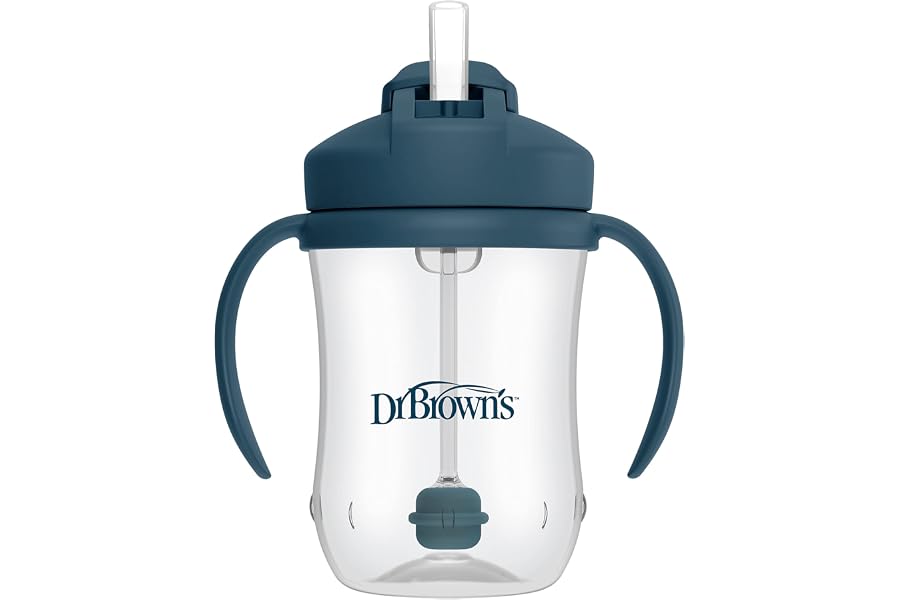 Dr. Brown's Milestones Baby's First Straw Cup, Training Cup with Weighted Straw, 9 oz/270 mL, BPA-free, 6m+, Dark Blue, 1-Pac