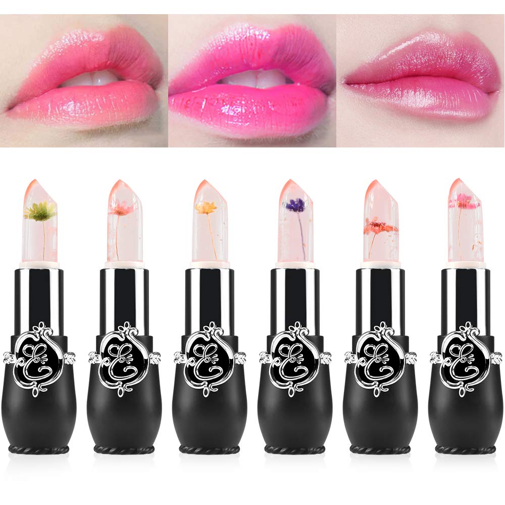 Ownest 6PCS Crystal Flower Jelly Lipstick Set, Long